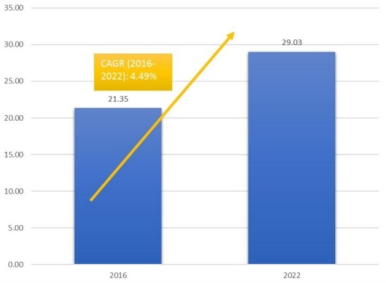 柬埔寨機場免稅零售的市場規模和CGAR(2016-2022) 柬埔寨機場免稅零售的市場規模和CGAR(2016-2022)